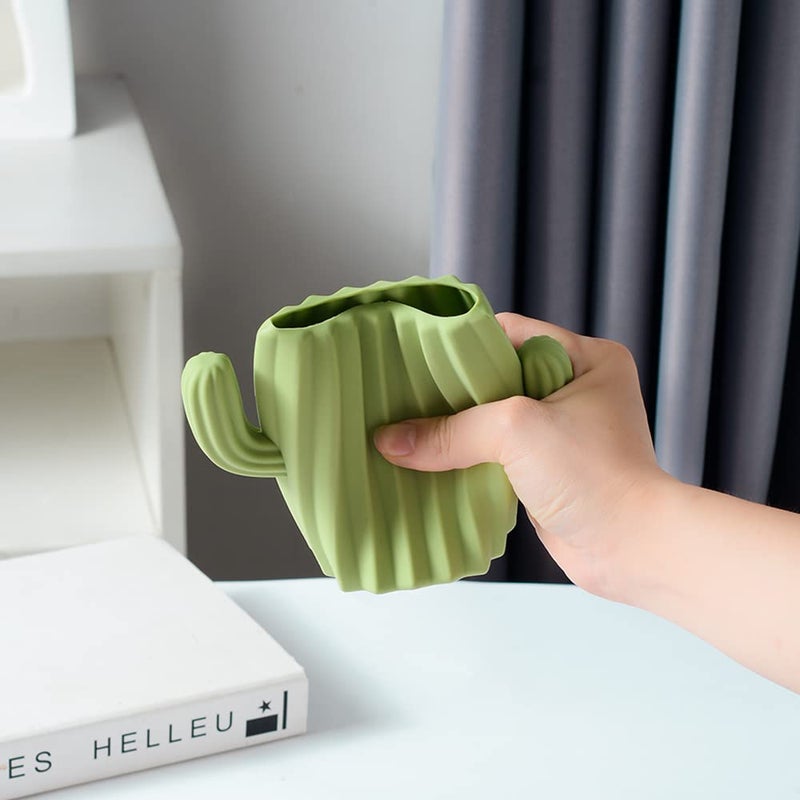 YOSCO Silicone Pen Holder Cactus Cute Pencil Holder Cup Pot for Desk for Kids Office Decor Desk Organizer Makeup brush Holder Toothbrush Holder (Green) - Image 3